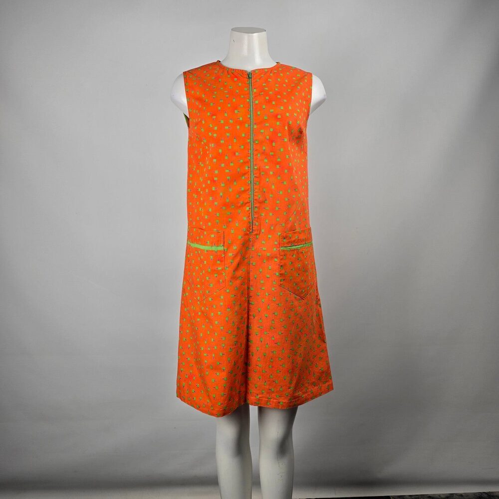 Vintage Go In's Orange Popsicle Print Cotton House Dress Size S